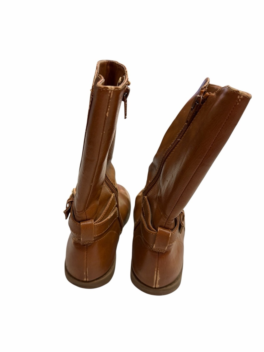 Kids Brown Mid-Calf Leather Boots with Buckle Detail - Picture 5 of 6